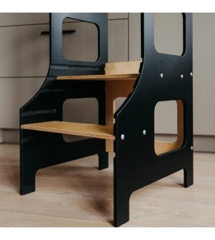 Learning Tower reglabil pe înălțime Duck Woodworks, negru - Learning tower