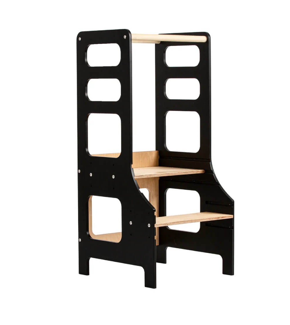 Learning Tower reglabil pe înălțime Duck Woodworks, negru - Learning tower