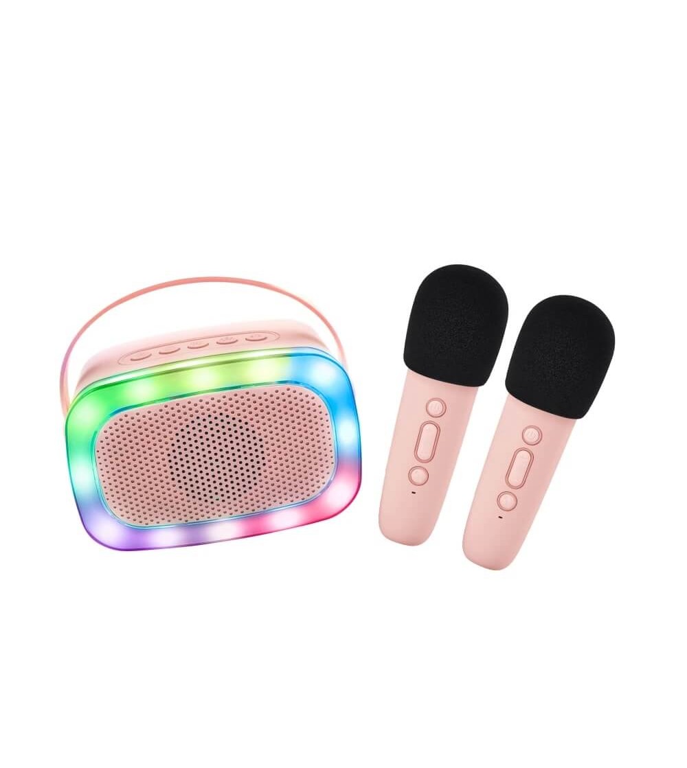 Set Karaoke Lalarma, cu 2 Microafone + boxa cu Bluetooth si lumini, Rose - Top cadouri copii