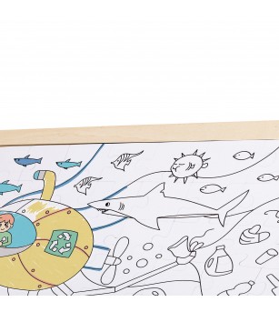 Puzzle din lemn 2 in 1 - Salvarea Oceanului (50 piese), cu fata dubla si activitate colorare - Acasa
