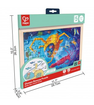 Puzzle din lemn 2 in 1 - Salvarea Oceanului (50 piese), cu fata dubla si activitate colorare - Acasa