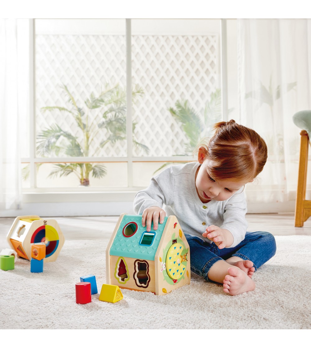 Jucarie din lemn - Sortator de forme pentru casa cu personaje - Jucării de lemn si Montessori