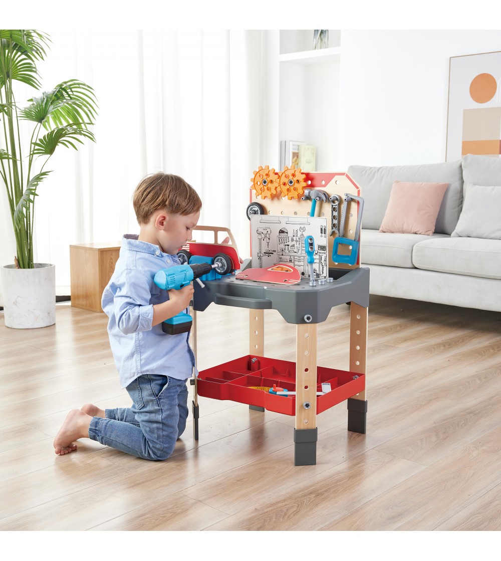 Jucarie din lemn - Banc de lucru pentru service si reparatii auto (71 piese) - Seturi de menaj si bricolaj copii Jucarie din lemn - Banc de lucru pentru service si reparatii auto (71 piese) - Seturi de menaj si bricolaj copii