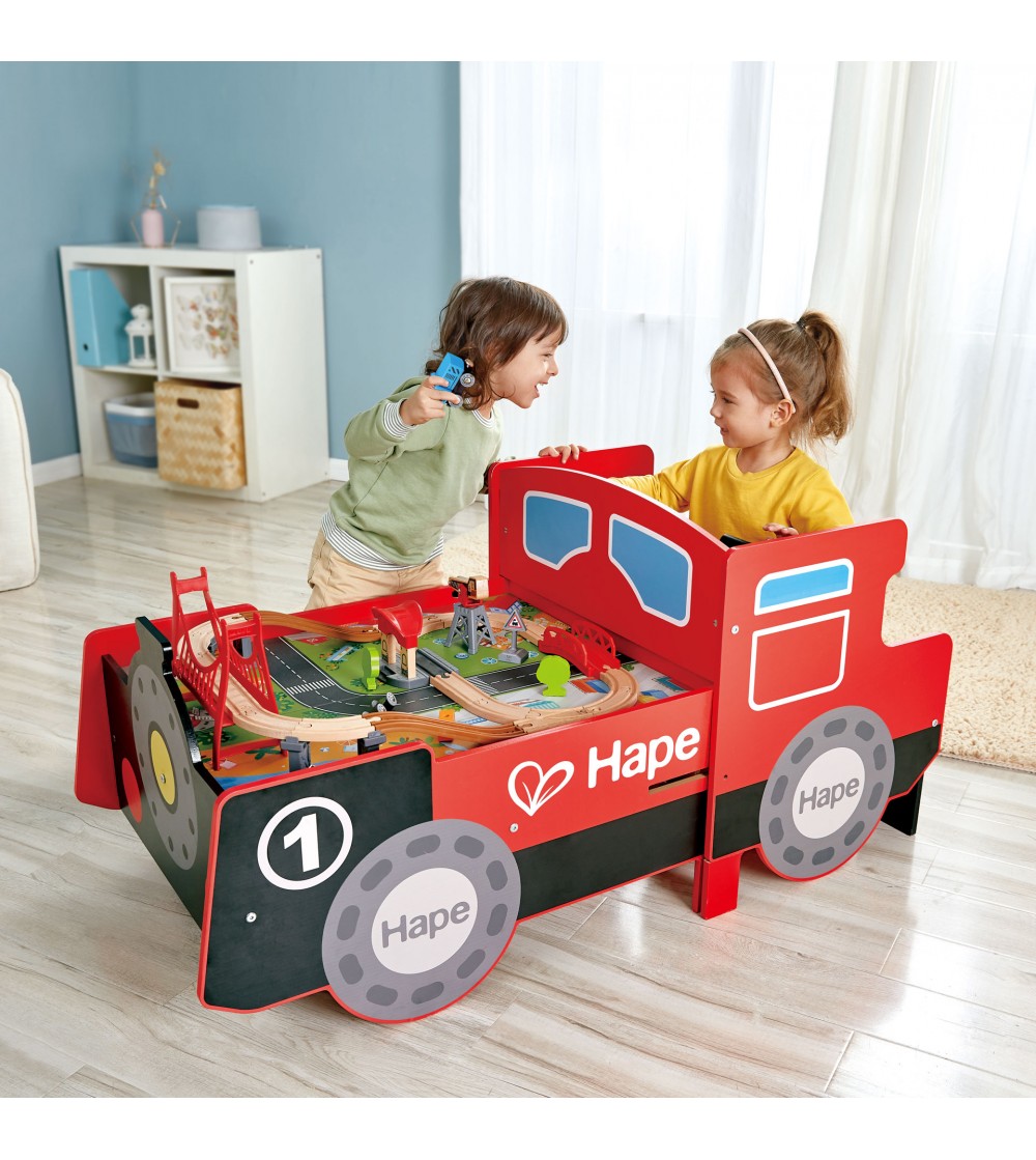 Jucarie din lemn - Masa cu cale ferata, in forma de locomotiva (32 piese) - Vehicule de jucărie