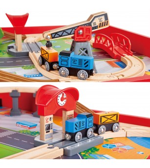 Jucarie din lemn - Masa cu cale ferata, in forma de locomotiva (32 piese) - Vehicule de jucărie