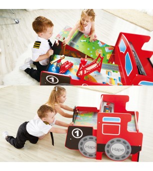 Jucarie din lemn - Masa cu cale ferata, in forma de locomotiva (32 piese) - Vehicule de jucărie