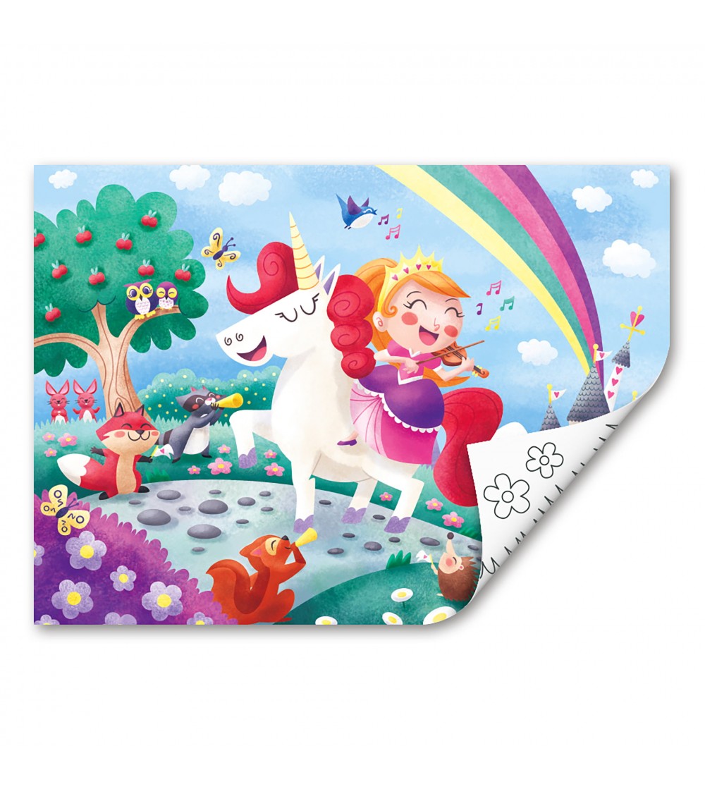 Puzzle din lemn 2 in 1 - Unicorn (26 piese), cu fata dubla si activitate colorare - Puzzle copii