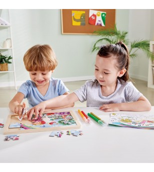 Puzzle din lemn 2 in 1 - Unicorn (26 piese), cu fata dubla si activitate colorare - Puzzle copii
