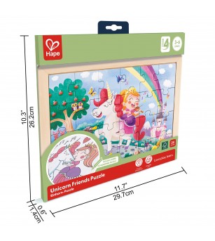 Puzzle din lemn 2 in 1 - Unicorn (26 piese), cu fata dubla si activitate colorare - Puzzle copii
