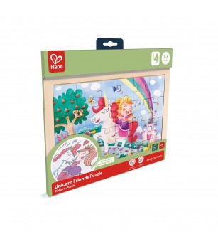 Puzzle din lemn 2 in 1 - Unicorn (26 piese), cu fata dubla si activitate colorare - Puzzle copii