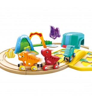 Jucarie din lemn - Set tren si dinozauri (27 piese) - Vehicule de jucărie