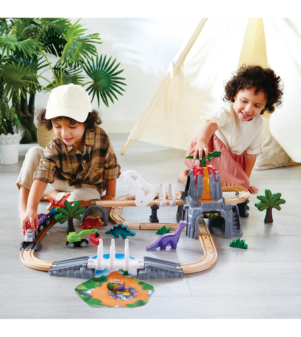 Jucarie din lemn - Tren aventură Dino (61 piese) - Vehicule de jucărie
