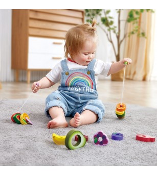 Jucarie din lemn - Sirag fructe si omide (15 piese) - Jucării de lemn si Montessori