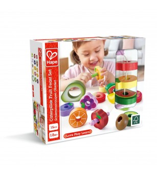 Jucarie din lemn - Sirag fructe si omide (15 piese) - Jucării de lemn si Montessori