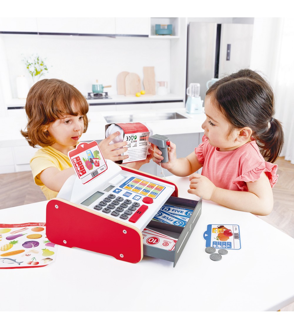 Jucarie din lemn - Casa de marcat cu scaner (23 piese) - Case de marcat de jucarie si jucarii supermarket Jucarie din lemn - Casa de marcat cu scaner (23 piese) - Case de marcat de jucarie si jucarii supermarket