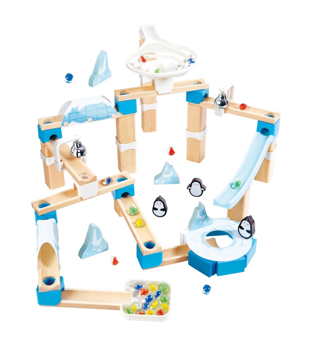 Jucarie din lemn - Marble Run Penguin Playland (112 piese) - Jocuri construcție