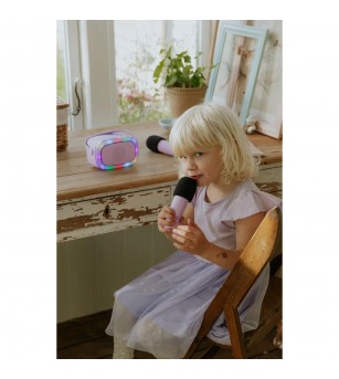 Set Karaoke Lalarma, cu 2 Microafone + boxa cu Bluetooth si lumini, Mov - Top cadouri copii