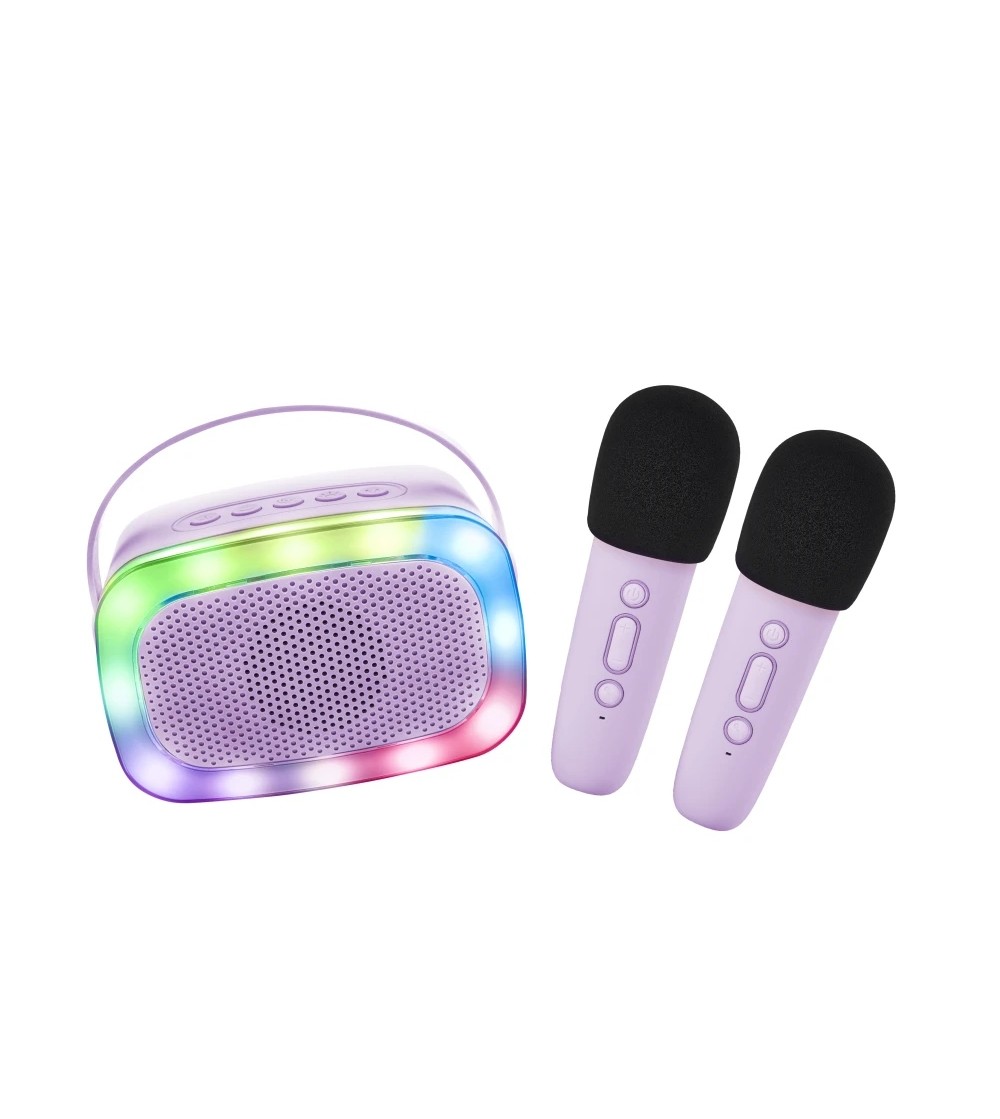 Set Karaoke Lalarma, cu 2 Microafone + boxa cu Bluetooth si lumini, Mov - Top cadouri copii