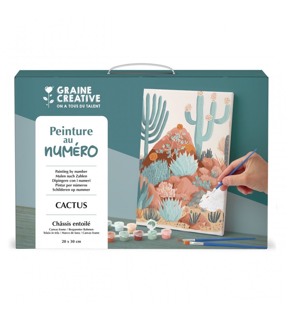 Set artistic pictură pe numere, Cactus 20x30cm, Graine Creative - Seturi cu pictura