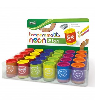 Ascutitoare de creion cu 2 gauri si container Neon, 6 modele (24 buc/display) - Rechizite