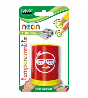 Ascutitoare de creion cu 2 gauri si container Neon, 6 modele (blister) - Rechizite