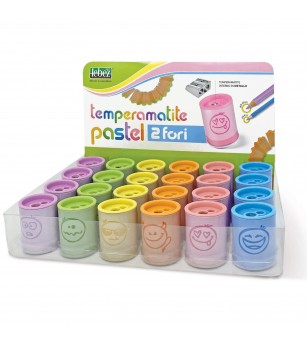 Ascutitoare de creion cu 2 gauri si container Pastel, 6 modele (24 buc/display) - Rechizite