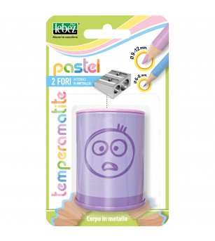 Ascutitoare de creion cu 2 gauri si container Pastel, 6 modele (blister) - Rechizite