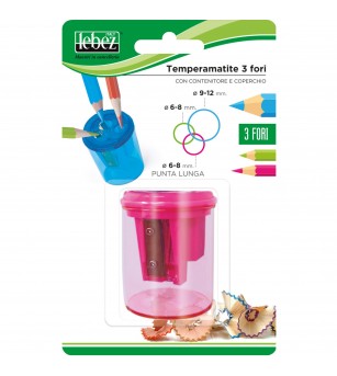 Ascutitoare de creion cu 3 gauri si container transparent, 4 culori (blister) - Rechizite