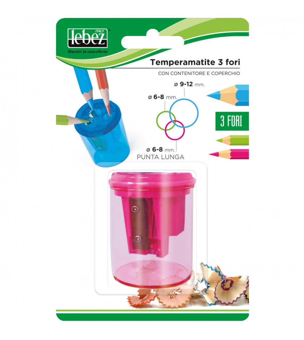 Ascutitoare de creion cu 3 gauri si container transparent, 4 culori (blister) - Rechizite