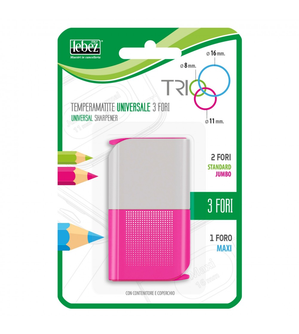 Ascutitoare de creion cu 3 gauri, Trio, cu container, 3 culori (blister) - Rechizite Ascutitoare de creion cu 3 gauri, Trio, cu container, 3 culori (blister) - Rechizite