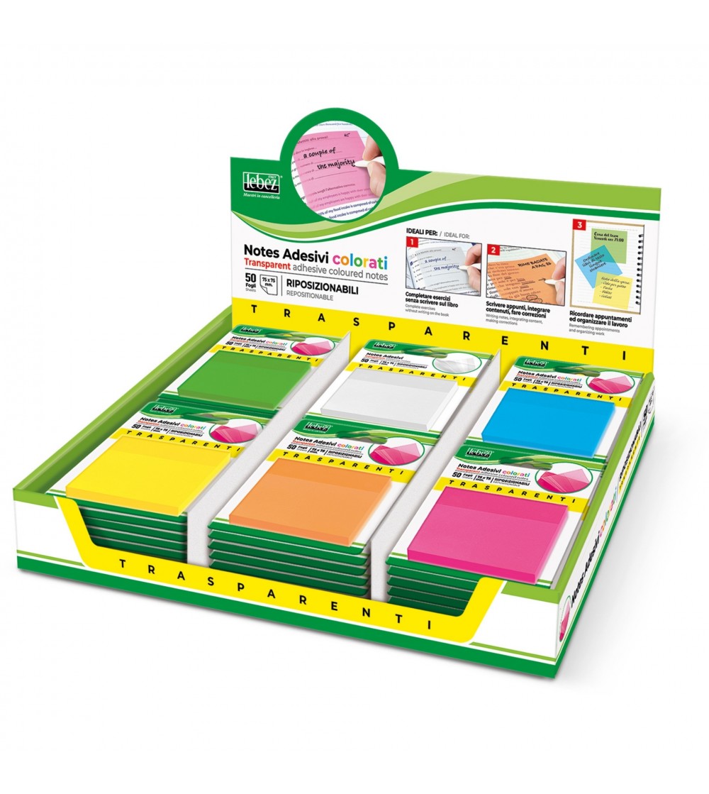 Bloc notes adeziv din plastic transparent (72 blistere/display) - Rechizite