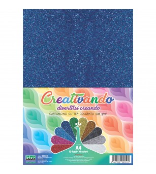 Carton colorat asortat 10 culori cu glitter, A4, 21 x 29.7 cm, 160 g/m2 - Rechizite