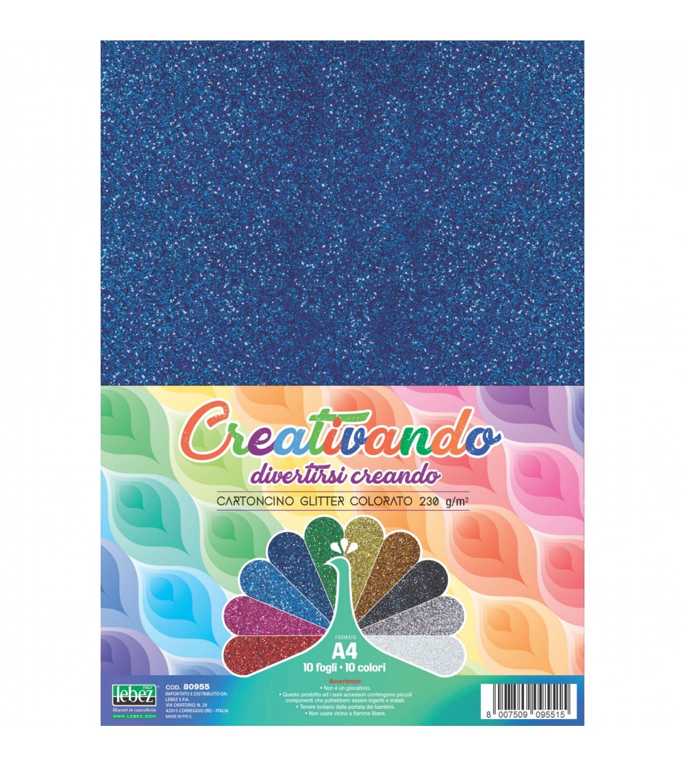 Carton colorat asortat 10 culori cu glitter, A4, 21 x 29.7 cm, 160 g/m2 - Rechizite