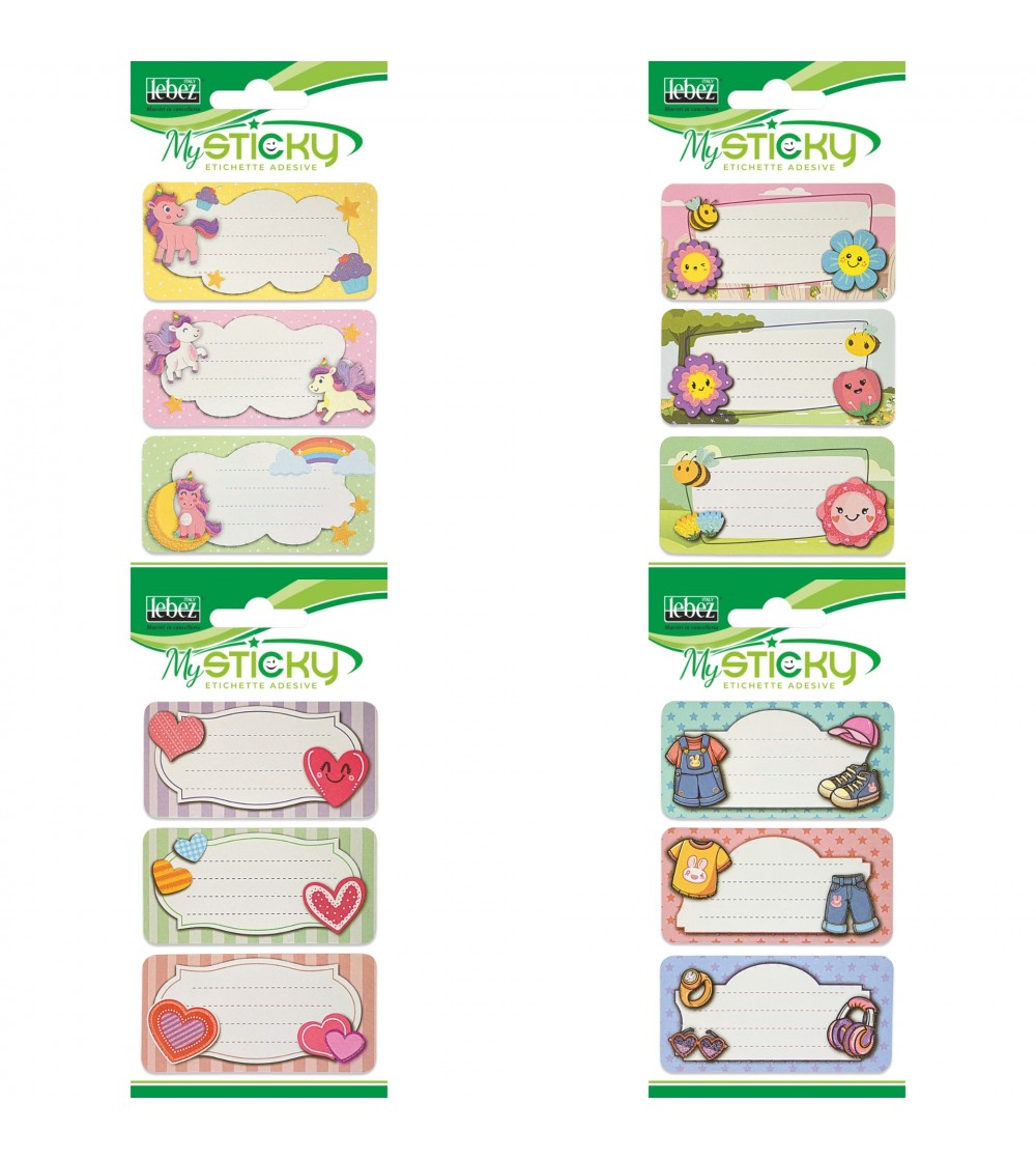 Etichete caiete fete, 4 sortimente (6 etichete/blister) - Rechizite