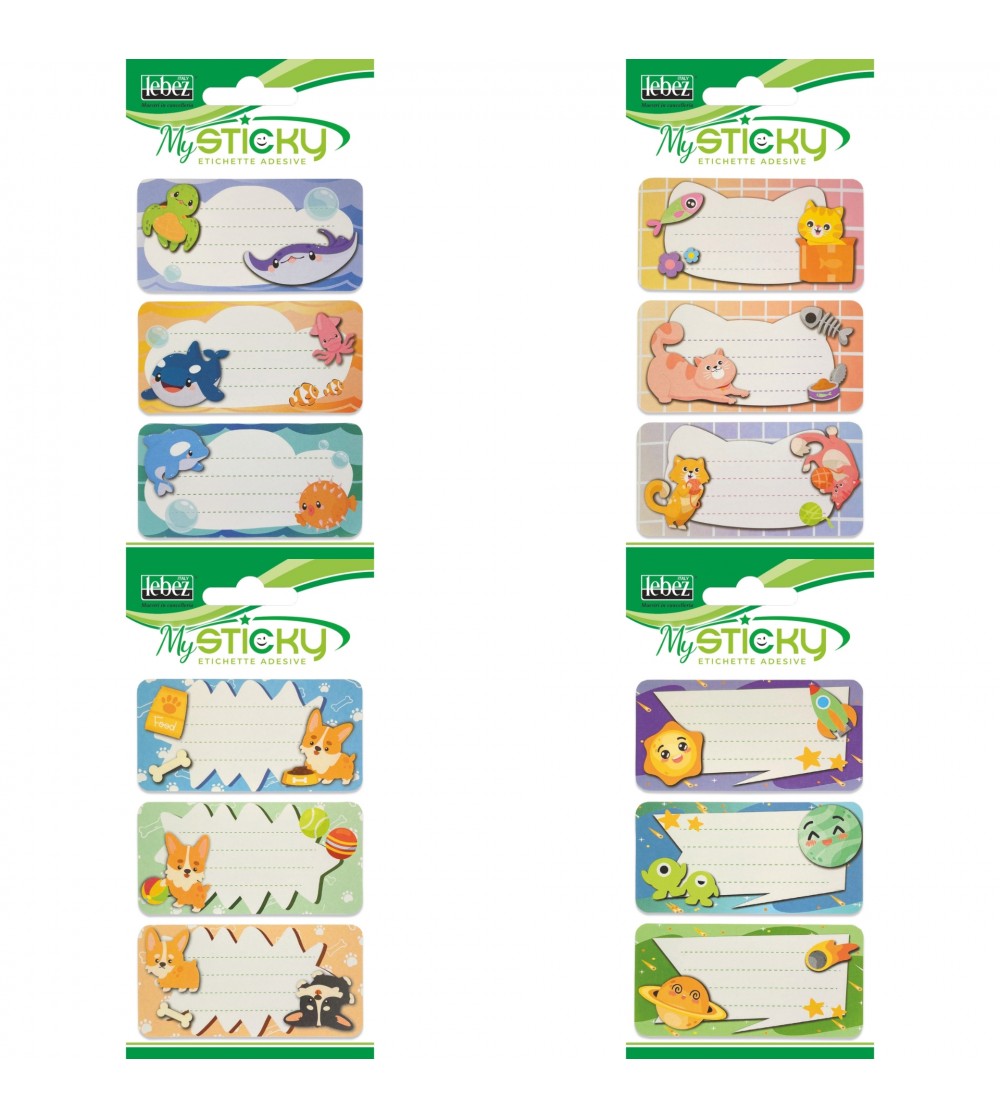Etichete caiete mix, 4 sortimente (6 etichete/blister) - Rechizite