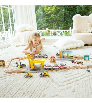 Jucarie din lemn - Set constructii macarale feroviare - Jucării