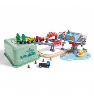 Jucarie din lemn - Set tren port (51 piese) - Jucării