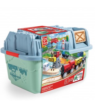 Jucarie din lemn - Set tren port (51 piese) - Jucării
