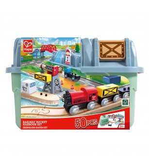 Jucarie din lemn - Set tren port (51 piese) - Jucării