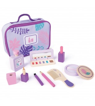 Jucarie din lemn - Set trusa de machiaj, valiza mov (9 piese) - Jucării