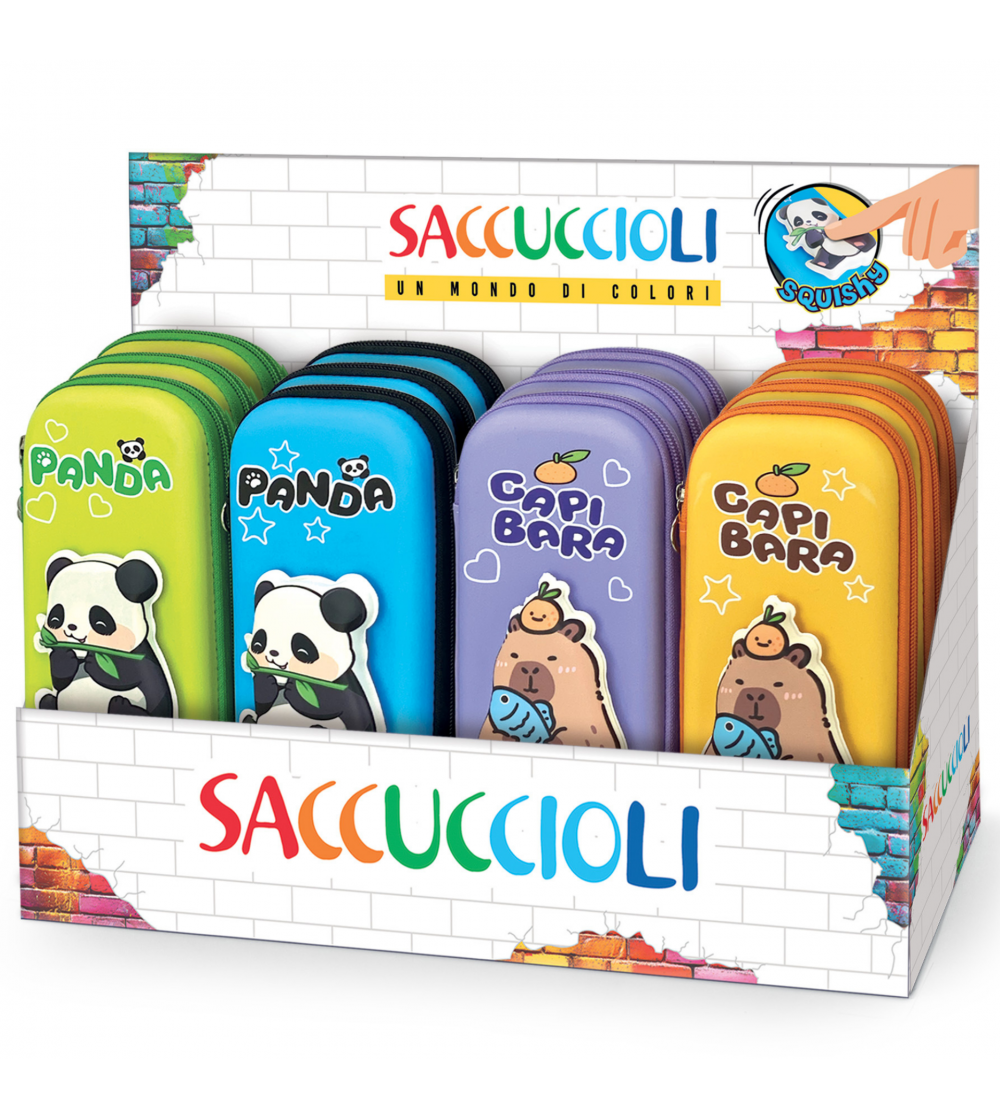 Penar - Panda & Capibara cu fermoar si model 3D - 9.5 x 23 x 3.8 cm (12buc/display) - Rechizite