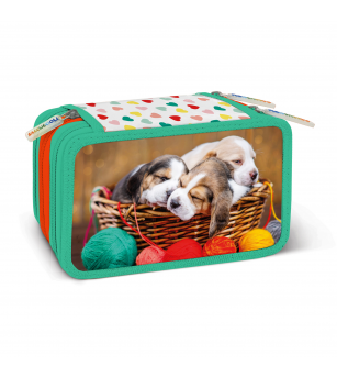Penar echipat - Animale cu 3 fermoare (18 markere si 18 creioane colorate) - 13 x 20 x 6.5 cm (12 buc/display) - Rechizite
