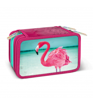Penar echipat - Animale cu 3 fermoare (18 markere si 18 creioane colorate) - 13 x 20 x 6.5 cm (12 buc/display) - Rechizite