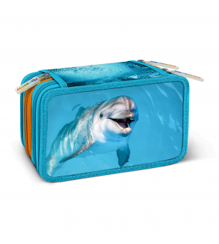 Penar echipat - Animale cu 3 fermoare (18 markere si 18 creioane colorate) - 13 x 20 x 6.5 cm (12 buc/display) - Rechizite