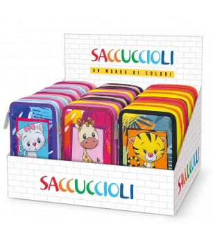 Penar echipat - Colectia Puppies cu 3 fermoare (18 markere si 18 creioane colorate) - 13 x 20 x 6.5 cm (12buc/display) - Rech...