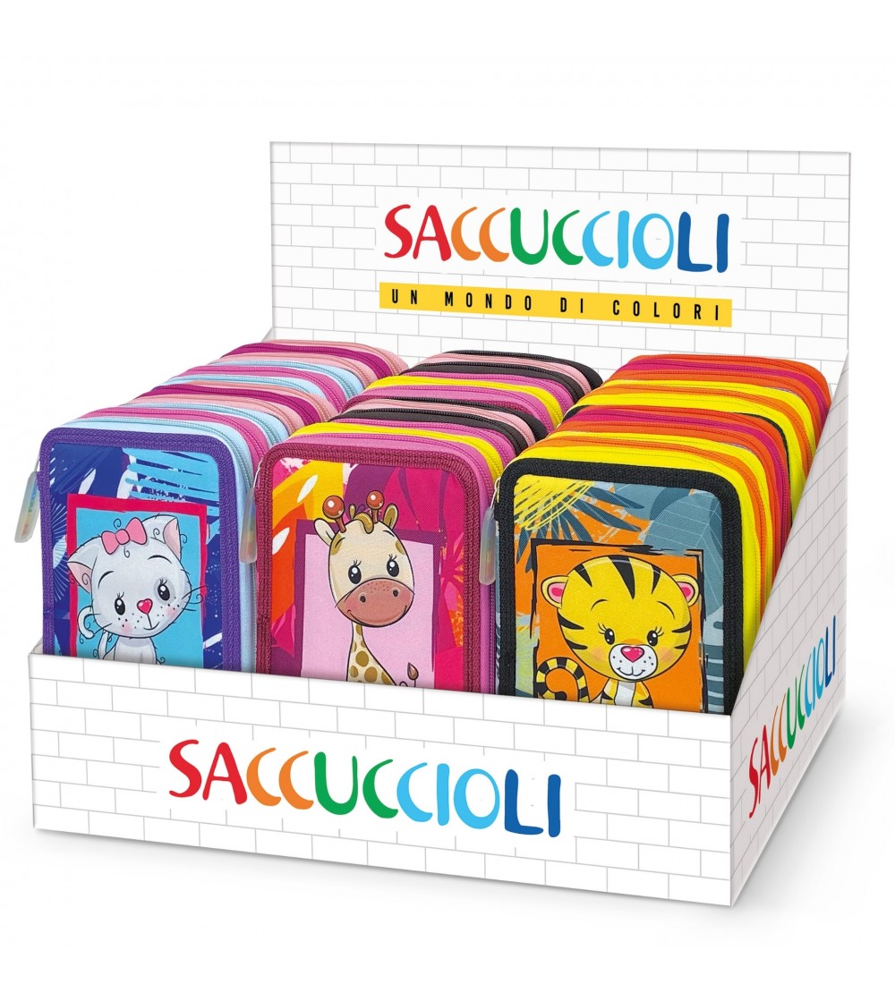 Penar echipat - Colectia Puppies cu 3 fermoare (18 markere si 18 creioane colorate) - 13 x 20 x 6.5 cm (12buc/display) - Rech...