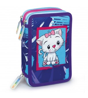 Penar echipat - Colectia Puppies cu 3 fermoare (18 markere si 18 creioane colorate) - 13 x 20 x 6.5 cm (12buc/display) - Rech...
