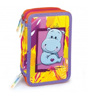 Penar echipat - Colectia Puppies cu 3 fermoare (18 markere si 18 creioane colorate) - 13 x 20 x 6.5 cm (12buc/display) - Rech...