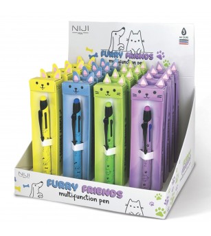 Pix 3 culori in 1, Furry Friends, cu varf touch, 4 modele (16 buc/display) - Rechizite