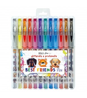 Pixuri cu sclipici parfumat, cu manere moi, Best Friends, 12 culori (blister) - Rechizite